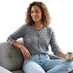 Appleseed's Gray Cable Knit Button-Front Cardigan Sweater 100% Wool Size M